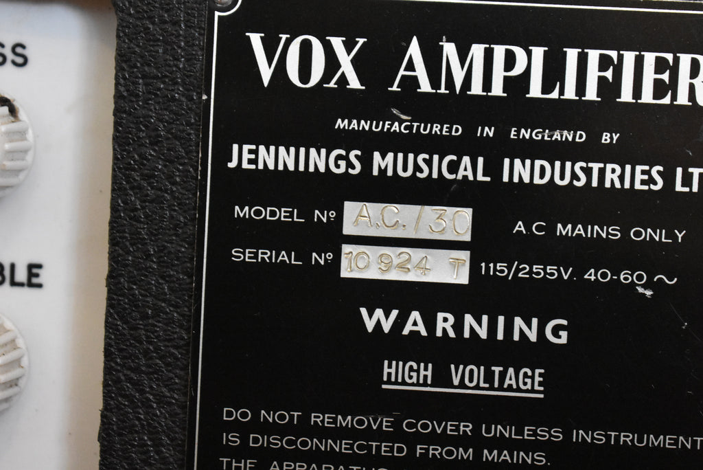 c. 1963 Vox AC-30 2x12" Tube Amplifier Combo Copper Panel JMI Top Boost w/FTSW