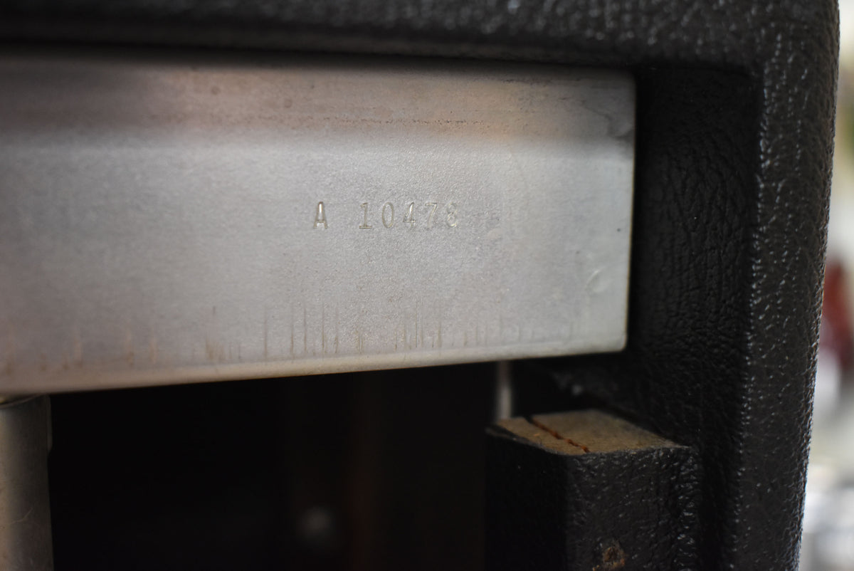 Close-up of the amp's silverface control panel, showing the serial number "A 10478" and some light wear on the metal.