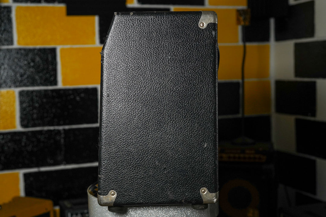 The black textured vinyl side of the combo amp is shown, with silver corner protectors at the top and bottom right.