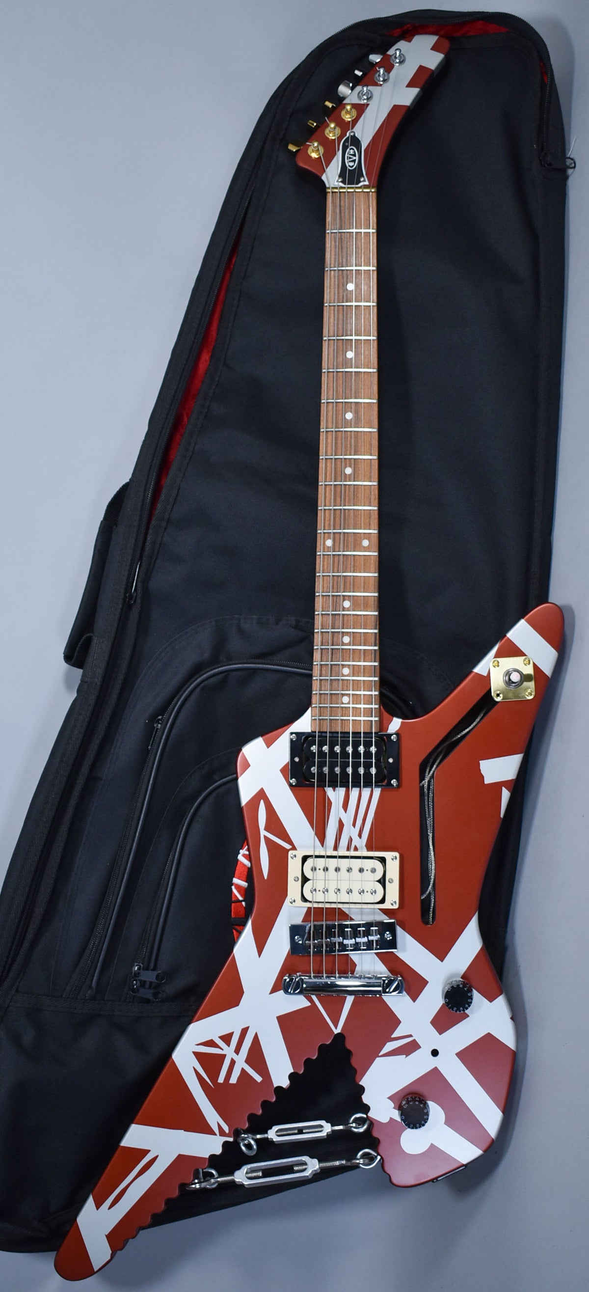2022 EVH Striped Series Shark Burgundy/Silver Stripes w/OSSC