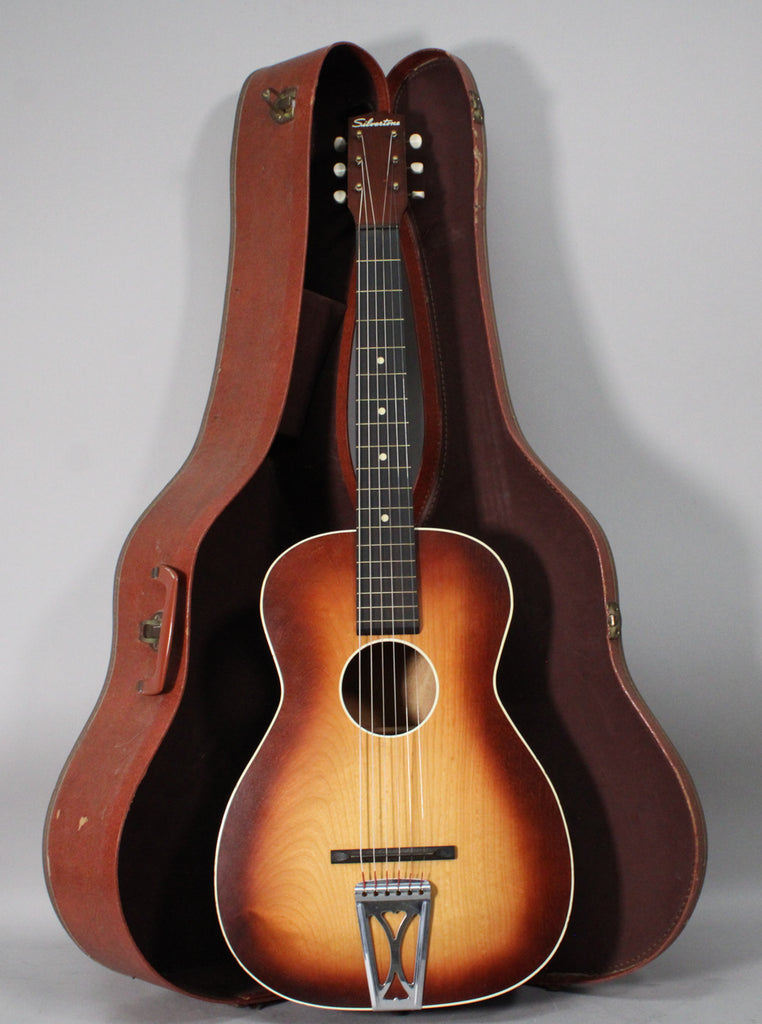 1950s-Silvertone-605-Parlor-Sunburst-Acoustic-Guitar-w/OHSC