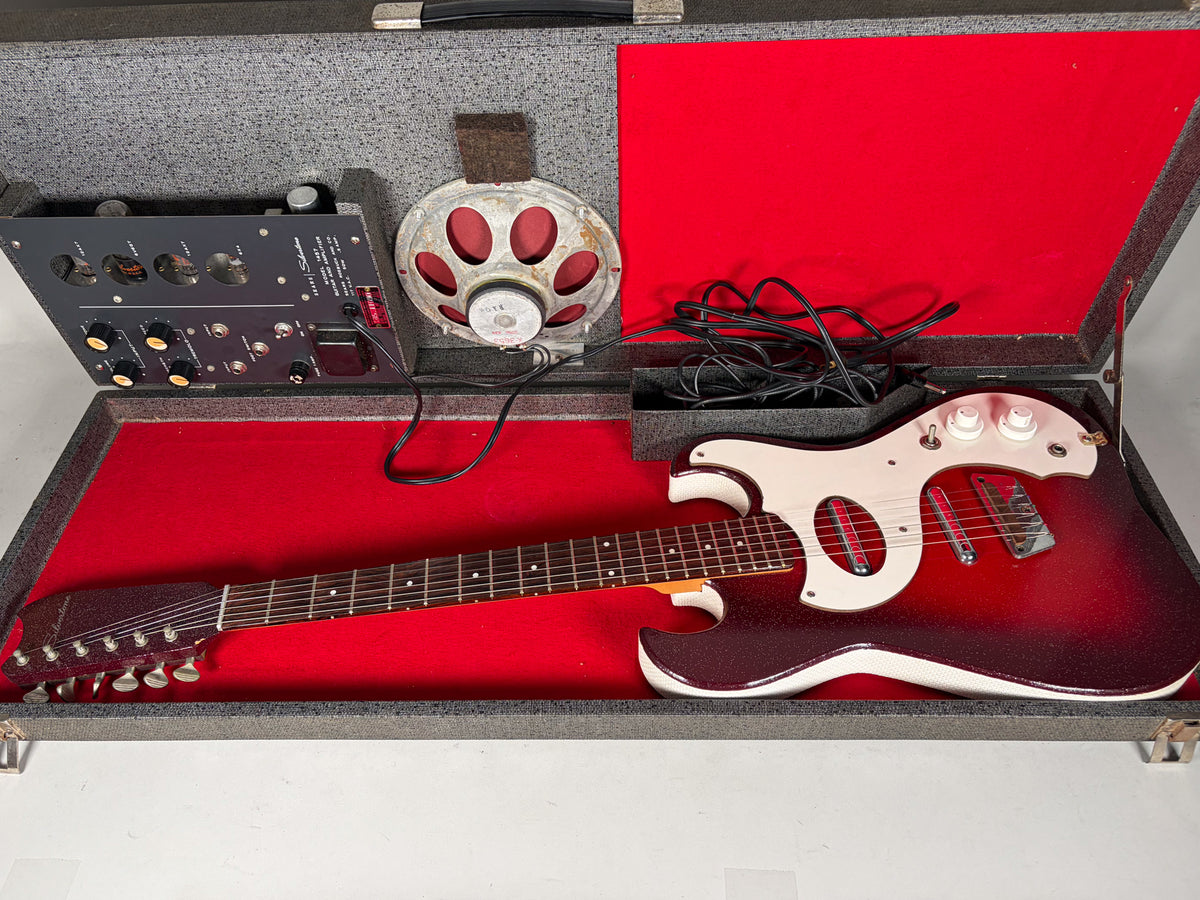 Circa 1960 's Silvertone Model 1457 Guitar And Amplifier "Amp In Case" Red Sparkle