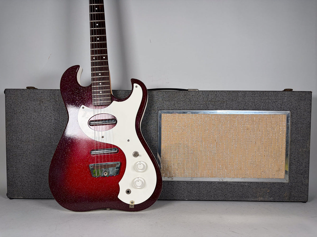 Circa 1960 's Silvertone Model 1457 Guitar And Amplifier "Amp In Case" Red Sparkle