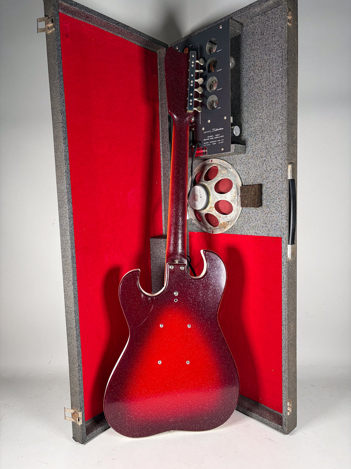 Circa 1960 's Silvertone Model 1457 Guitar And Amplifier "Amp In Case" Red Sparkle
