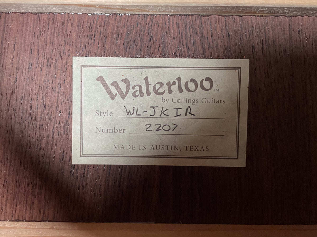 Close-up of the guitar's interior label, showing "Style WL-JK IR" and "Number 2207" on a light brown paper label.